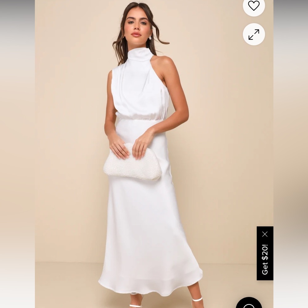 Distinctive Charm White Satin Asymmetrical Midi Dress